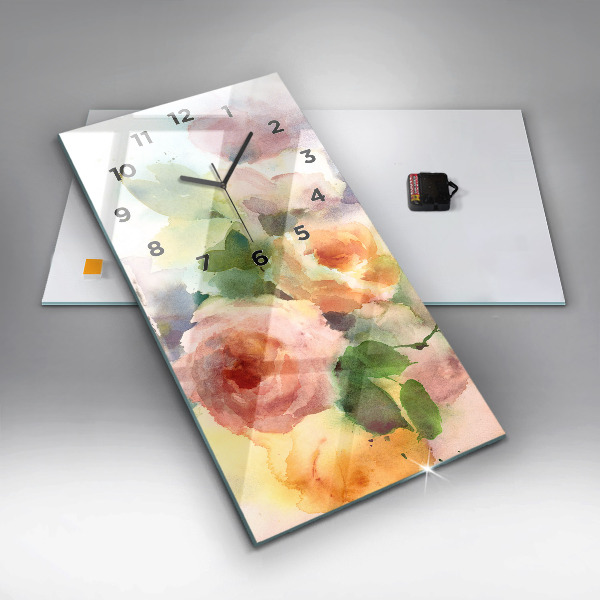 Horloge murale verticale Aquarelle de roses dans un vase