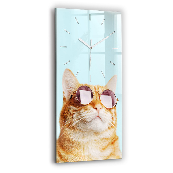 Horloge murale verticale Chat drôle avec des lunettes