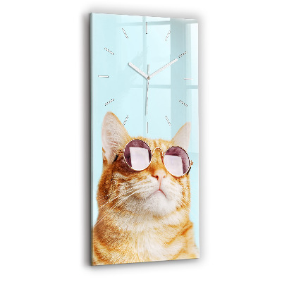 Horloge murale verticale Chat drôle avec des lunettes