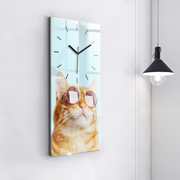 Horloge murale verticale Chat drôle avec des lunettes