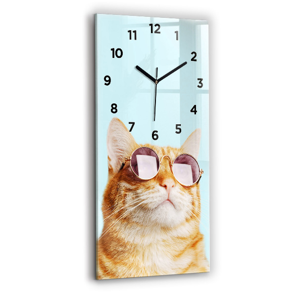 Horloge murale verticale Chat drôle avec des lunettes