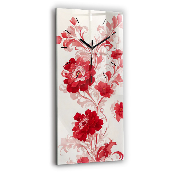 Horloge murale verticale Fleurs rouges