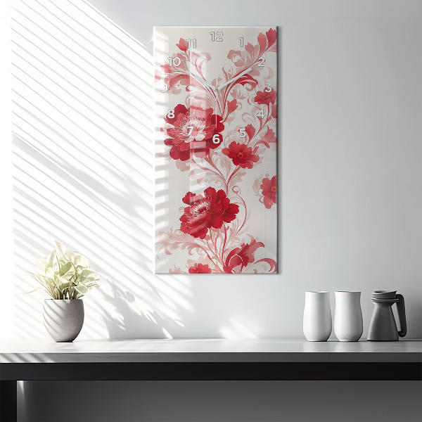 Horloge murale verticale Fleurs rouges