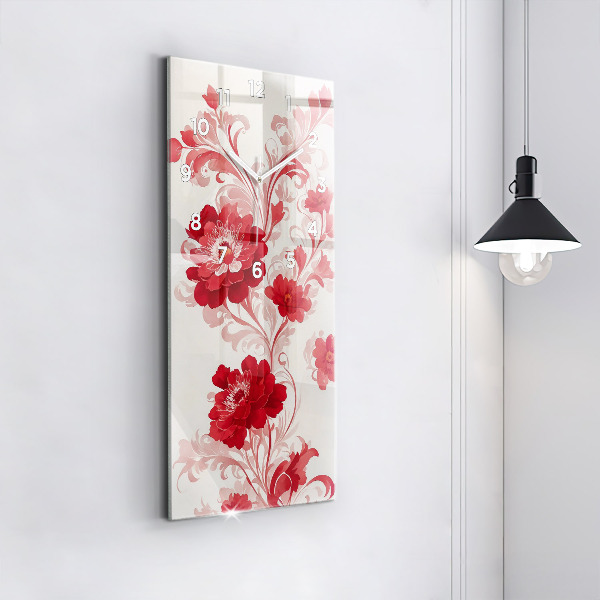 Horloge murale verticale Fleurs rouges