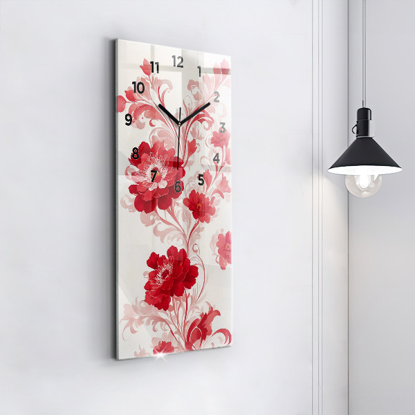 Horloge murale verticale Fleurs rouges