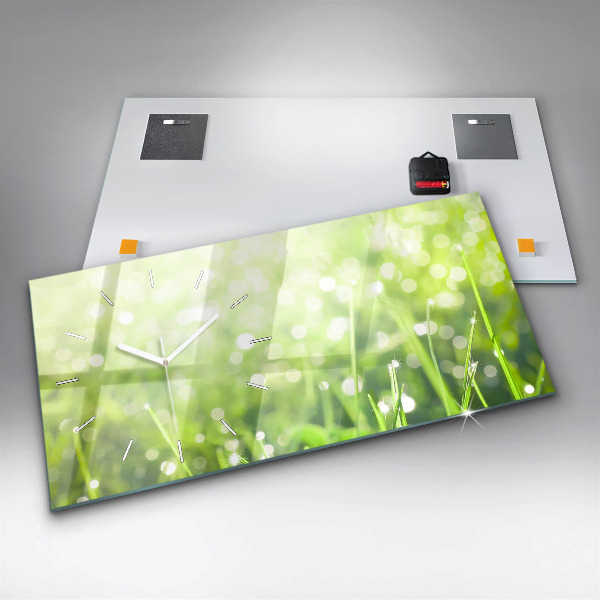 Horloge rectangulaire horizontale herbe verte