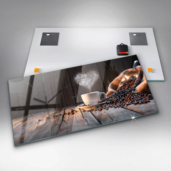 Horloge rectangulaire horizontale Une tasse de café