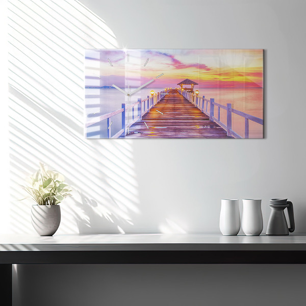 Horloge rectangulaire horizontale Le pont du port le soir