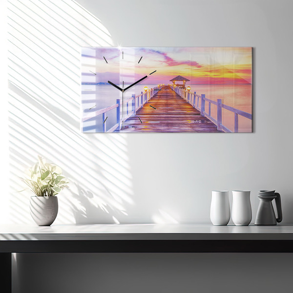 Horloge rectangulaire horizontale Le pont du port le soir
