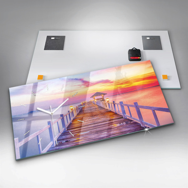 Horloge rectangulaire horizontale Le pont du port le soir