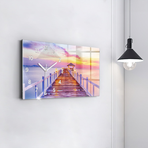 Horloge rectangulaire horizontale Le pont du port le soir