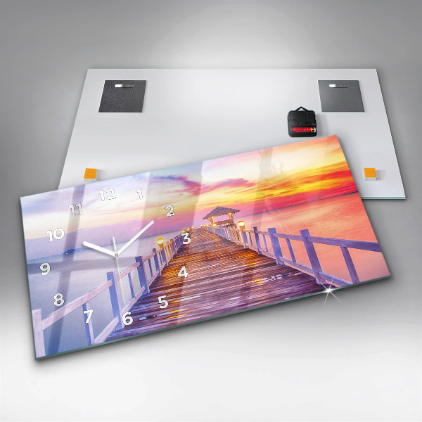 Horloge rectangulaire horizontale Le pont du port le soir