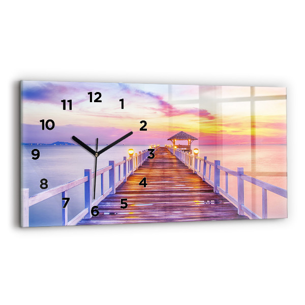Horloge rectangulaire horizontale Le pont du port le soir