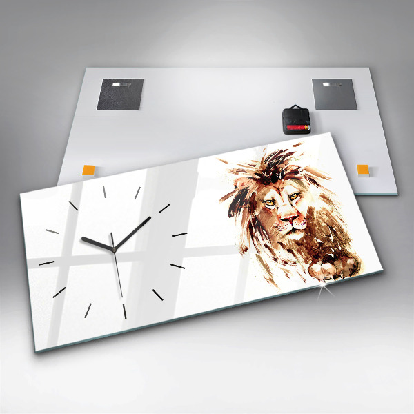 Horloge rectangulaire horizontale 'Illustration d''un lion brun'
