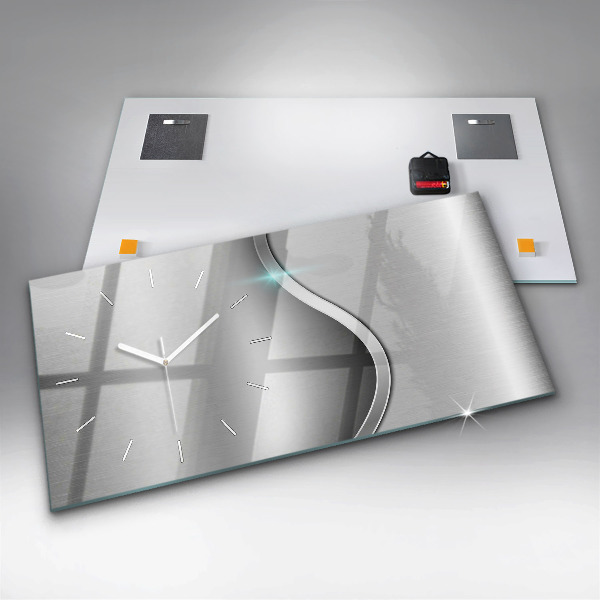 Horloge rectangulaire horizontale Abstraction en métal gris