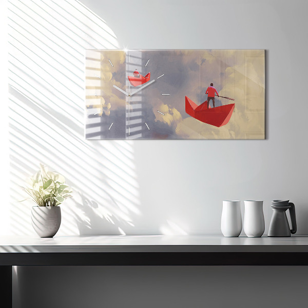 Horloge rectangulaire horizontale bateaux en papier