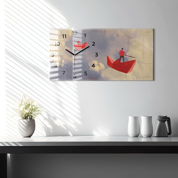 Horloge rectangulaire horizontale bateaux en papier