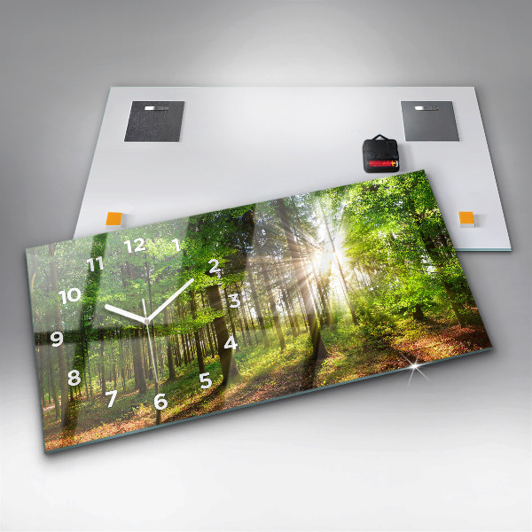 Horloge rectangulaire horizontale Lever de soleil dans la forêt