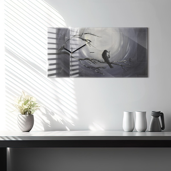 Horloge murale horizontale Corbeau au clair de lune