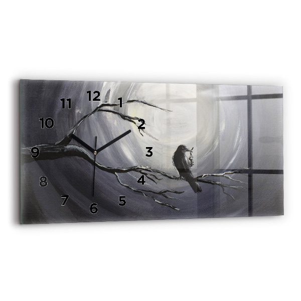 Horloge murale horizontale Corbeau au clair de lune