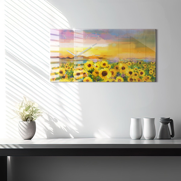 Horloge murale horizontale Champ de tournesols