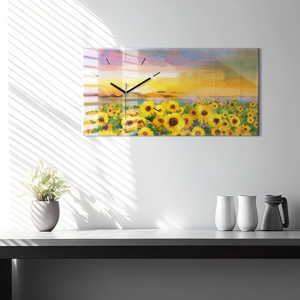 Horloge murale horizontale Champ de tournesols
