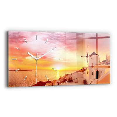 Horloge rectangulaire horizontale Vieux moulin à vent à Santorin