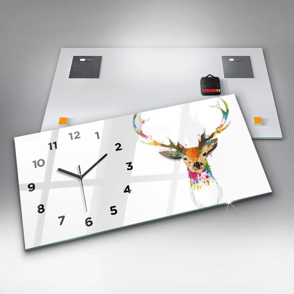 Horloge rectangulaire horizontale Tête de cerf colorée