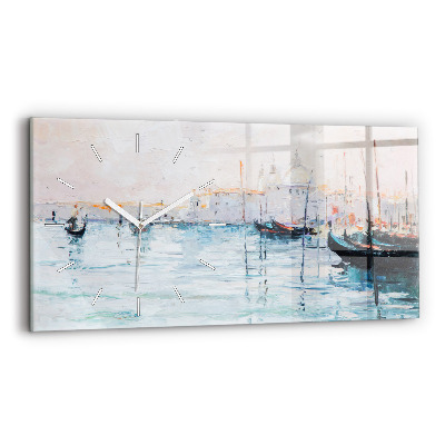 Horloge rectangulaire horizontale 'Peinture à l''huile yacht mer'