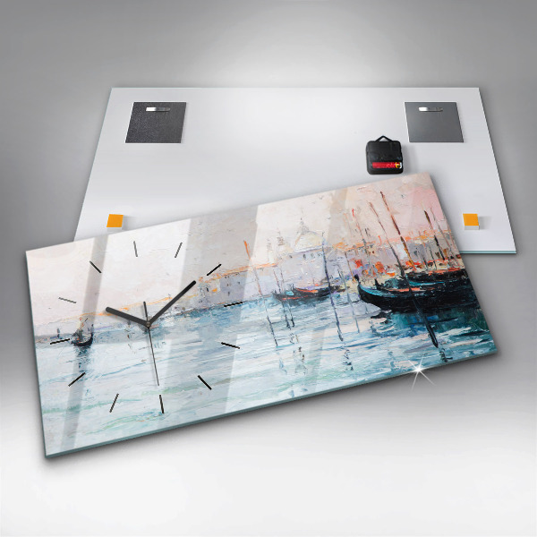 Horloge rectangulaire horizontale 'Peinture à l''huile yacht mer'