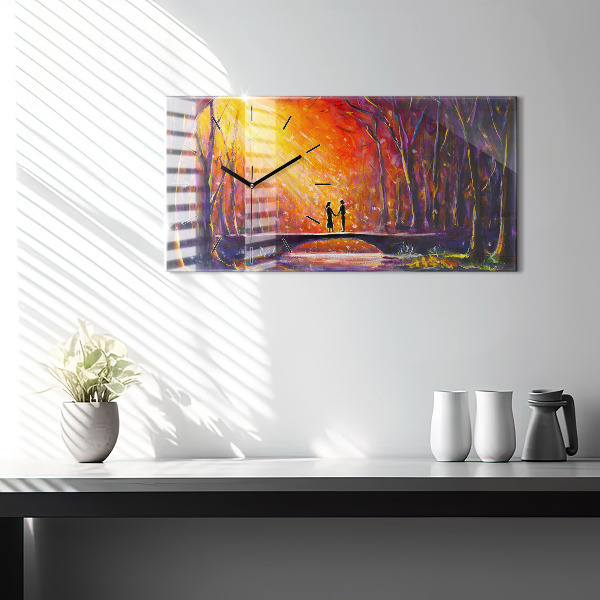 Horloge murale horizontale Couple dans la forêt