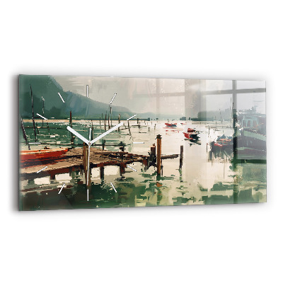 Horloge rectangulaire horizontale Bateaux de pêche dans le port
