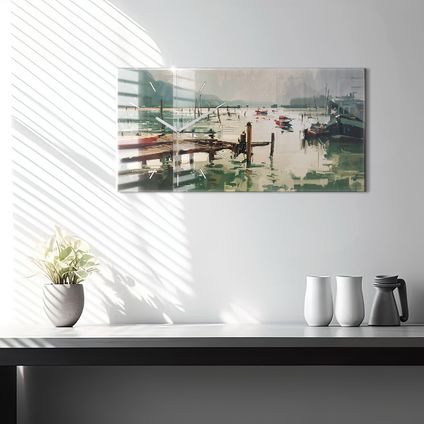 Horloge rectangulaire horizontale Bateaux de pêche dans le port