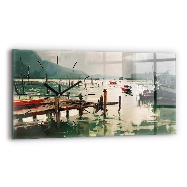 Horloge rectangulaire horizontale Bateaux de pêche dans le port