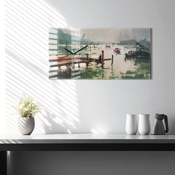Horloge rectangulaire horizontale Bateaux de pêche dans le port