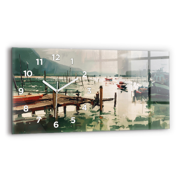 Horloge rectangulaire horizontale Bateaux de pêche dans le port