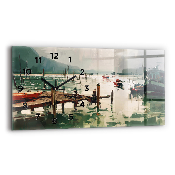 Horloge rectangulaire horizontale Bateaux de pêche dans le port