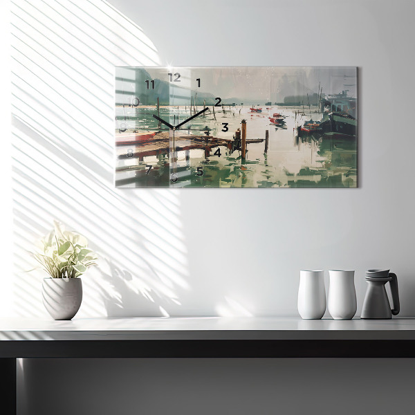 Horloge rectangulaire horizontale Bateaux de pêche dans le port