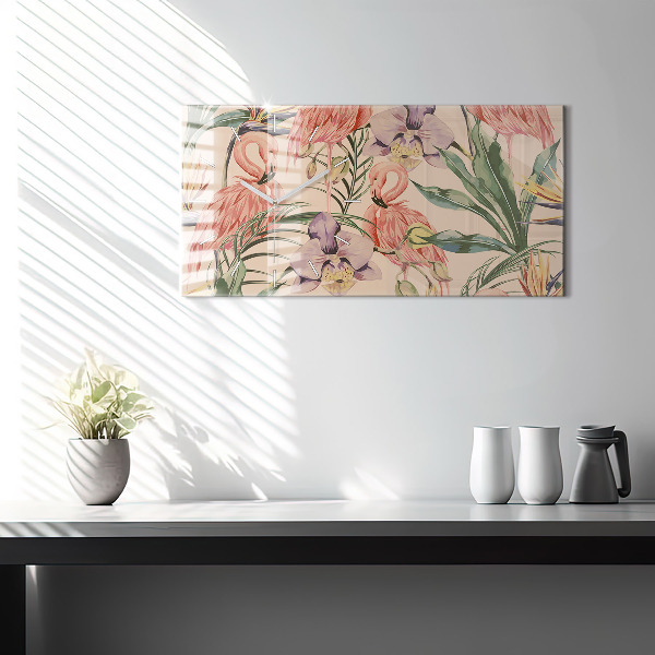 Horloge murale horizontale Feuilles de palmier tropicales