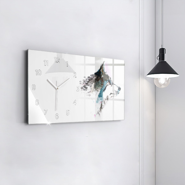 Horloge rectangulaire horizontale Profil de loup peint