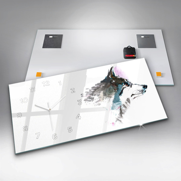 Horloge rectangulaire horizontale Profil de loup peint