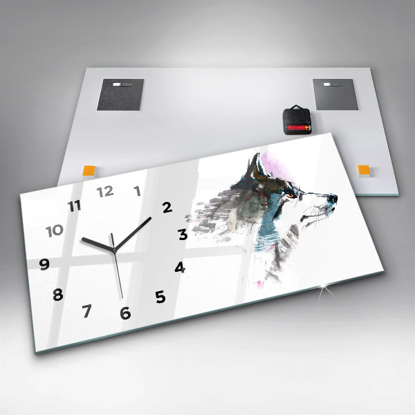 Horloge rectangulaire horizontale Profil de loup peint