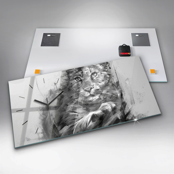 Horloge rectangulaire horizontale Lion peint