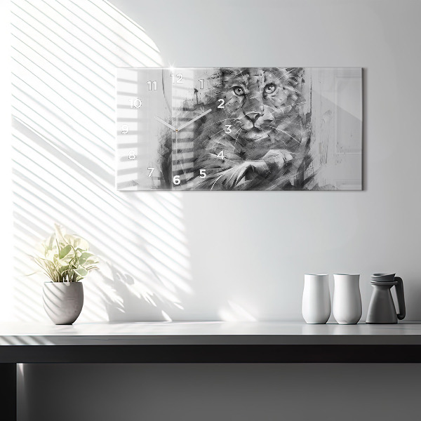 Horloge rectangulaire horizontale Lion peint