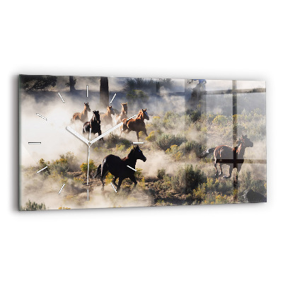 Horloge rectangulaire horizontale Un troupeau de chevaux au galop