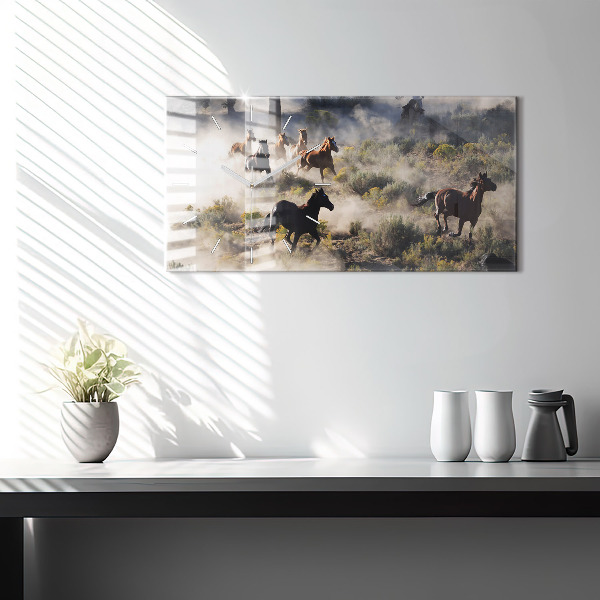 Horloge rectangulaire horizontale Un troupeau de chevaux au galop