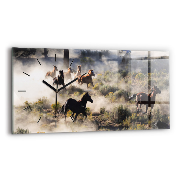 Horloge rectangulaire horizontale Un troupeau de chevaux au galop