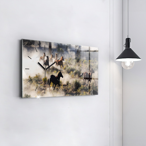 Horloge rectangulaire horizontale Un troupeau de chevaux au galop