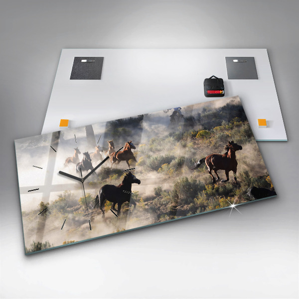 Horloge rectangulaire horizontale Un troupeau de chevaux au galop