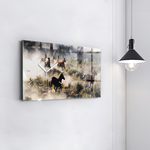 Horloge rectangulaire horizontale Un troupeau de chevaux au galop